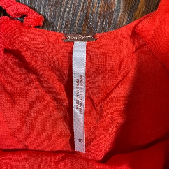 Free People Red Floral Mini Dress Puff Sleeve Open Back Size 10 - Picture 6 of 6